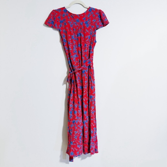 Gillia - Red and Blue Floral Wrap Midi Dress - Picture 6 of 6